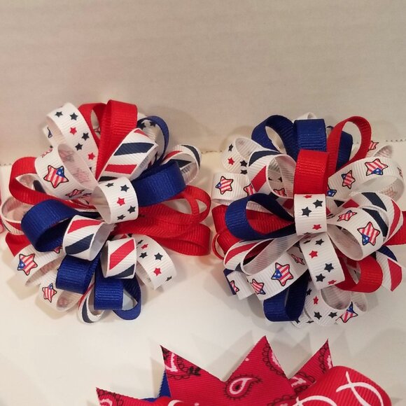Girls' Custom Hairbows, Lot of 8, Patriotic, EUC - Picture 7 of 15